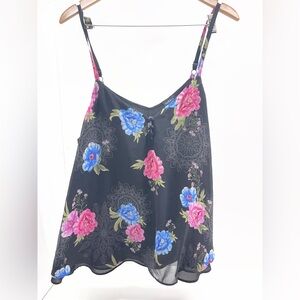 Torrid Black Camisole with Blue and Pink Floral Design